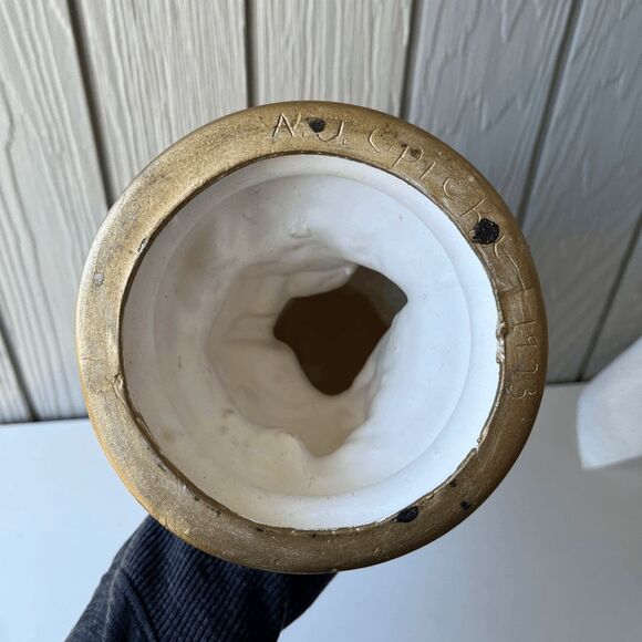 VTG 1973 Hand-Painted Ceramic Owl Sculpture Signed Artist Gold Base Retro Decor - Picture 2 of 9